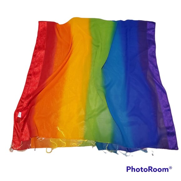 Rima Rainbow Bright Multicolor Pareo Sarong Beach Cover Up Wrap Pride Fringe - Picture 1 of 12